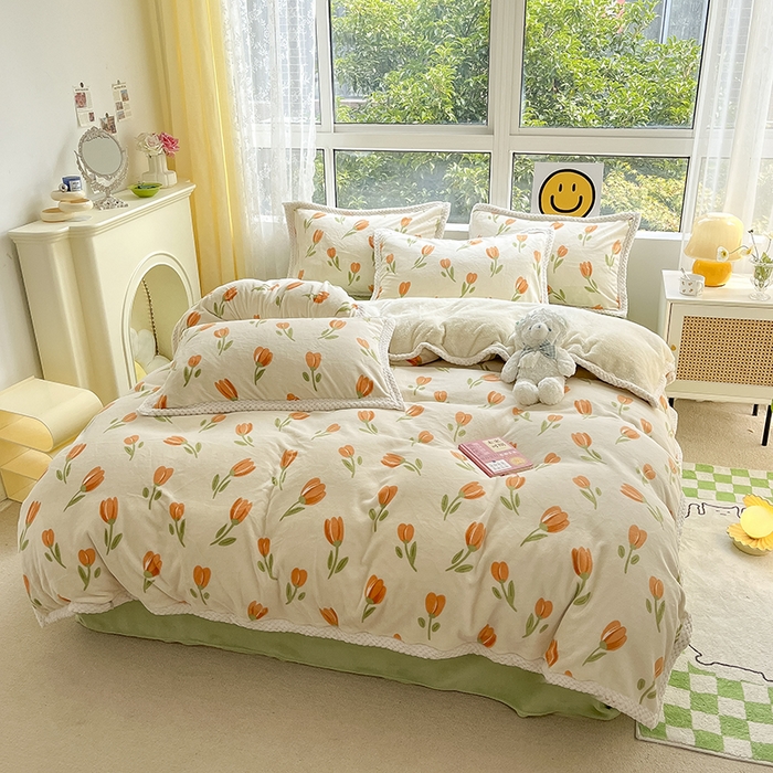 91家纺网 家纺一手货源 找家纺 （总）琪格格纺织 2024新款印花A牛奶绒B兔兔绒大包边四件套