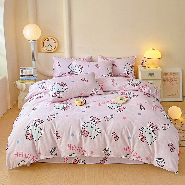 91家纺网 家纺一手货源 找家纺 朵希曼 2026新款三丽鸥全棉磨毛系列四件套 优雅 kitty