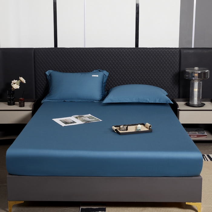 91家纺网 家纺一手货源 找家纺 凯森家纺 2024新款长绒棉床笠单件纯棉贡缎100支床罩席梦思保护罩全棉床套床笠款三件套 群青蓝