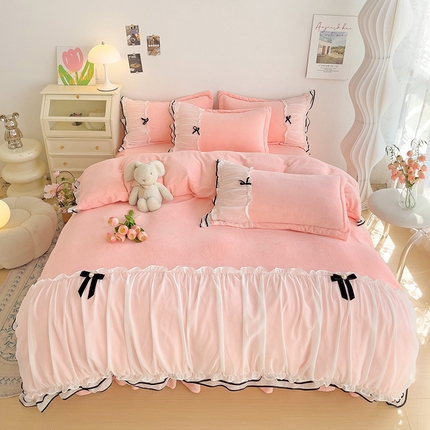 包小包 2024新款210g牛奶绒小香风四件套 小香风-樱花粉