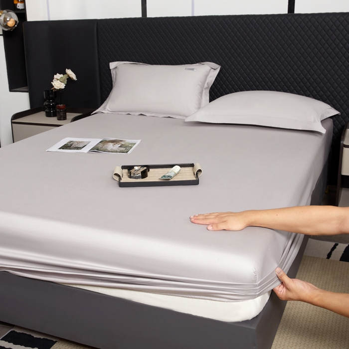 91家纺网 家纺一手货源 找家纺 凯森家纺 2024新款长绒棉床笠单件纯棉贡缎100支床罩席梦思保护罩全棉床套床笠款三件套 都市灰