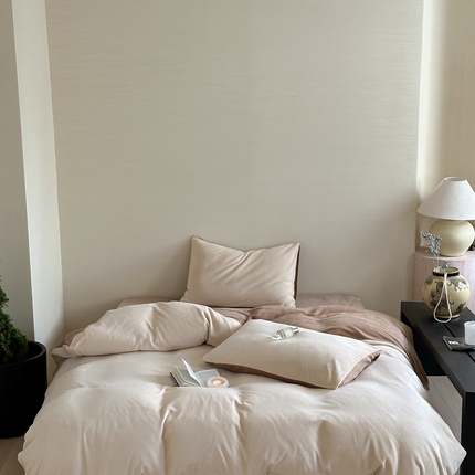 91家纺网 家纺一手货源 找家纺 （总）寐眠 2024新款牛奶绒纯色双拼四件套