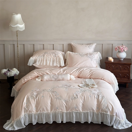 91家纺网 家纺一手货源 找家纺 MIU缪家居 2024新款100支全棉四件套系列-欧若拉 欧若拉-粉