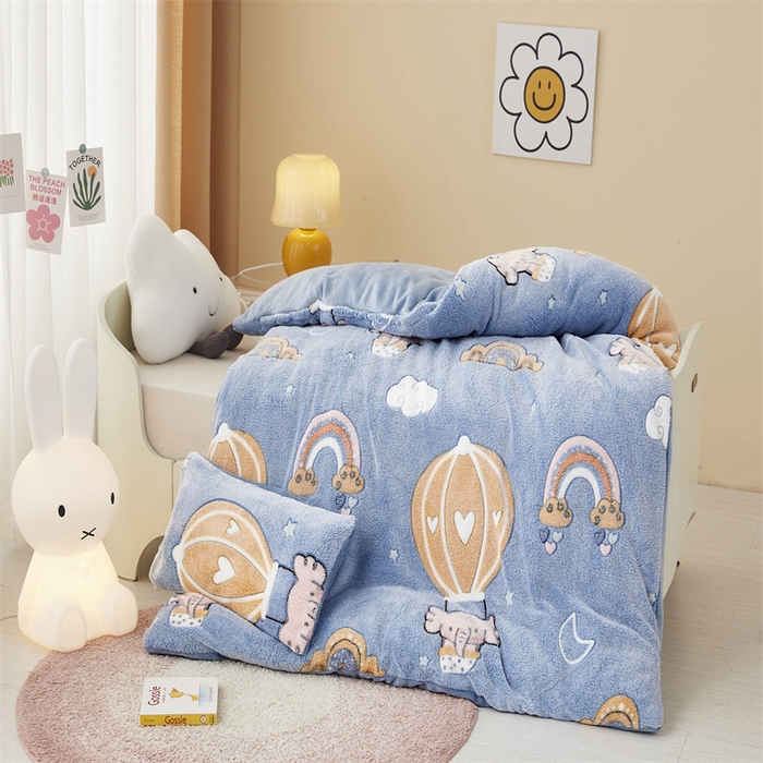 91家纺网 家纺一手货源 找家纺 丝涟家居 2025新款A类雪花绒牛奶绒儿童多功能可拆卸盖毯被 气球大象