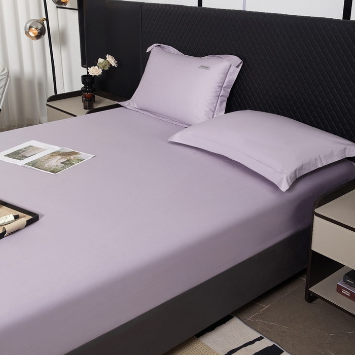 91家纺网 家纺一手货源 找家纺 凯森家纺 2024新款长绒棉床笠单件纯棉贡缎100支床罩席梦思保护罩全棉床套床笠款三件套 烟灰紫