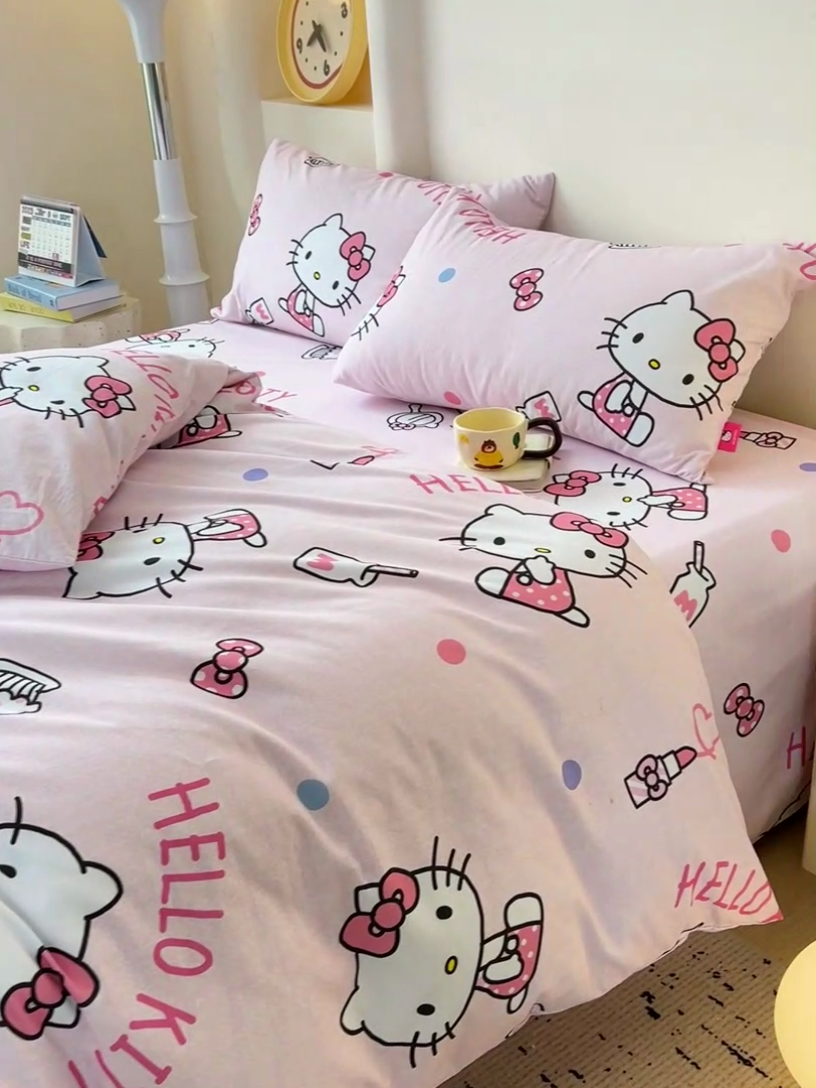 91家纺网 家纺一手货源 找家纺 朵希曼 2026新款三丽鸥全棉磨毛系列四件套 优雅 kitty