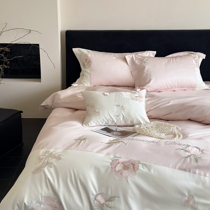 91家纺网 家纺一手货源 找家纺 MIU缪家居 2024新款100支全棉四件套系列-繁花 繁花-粉