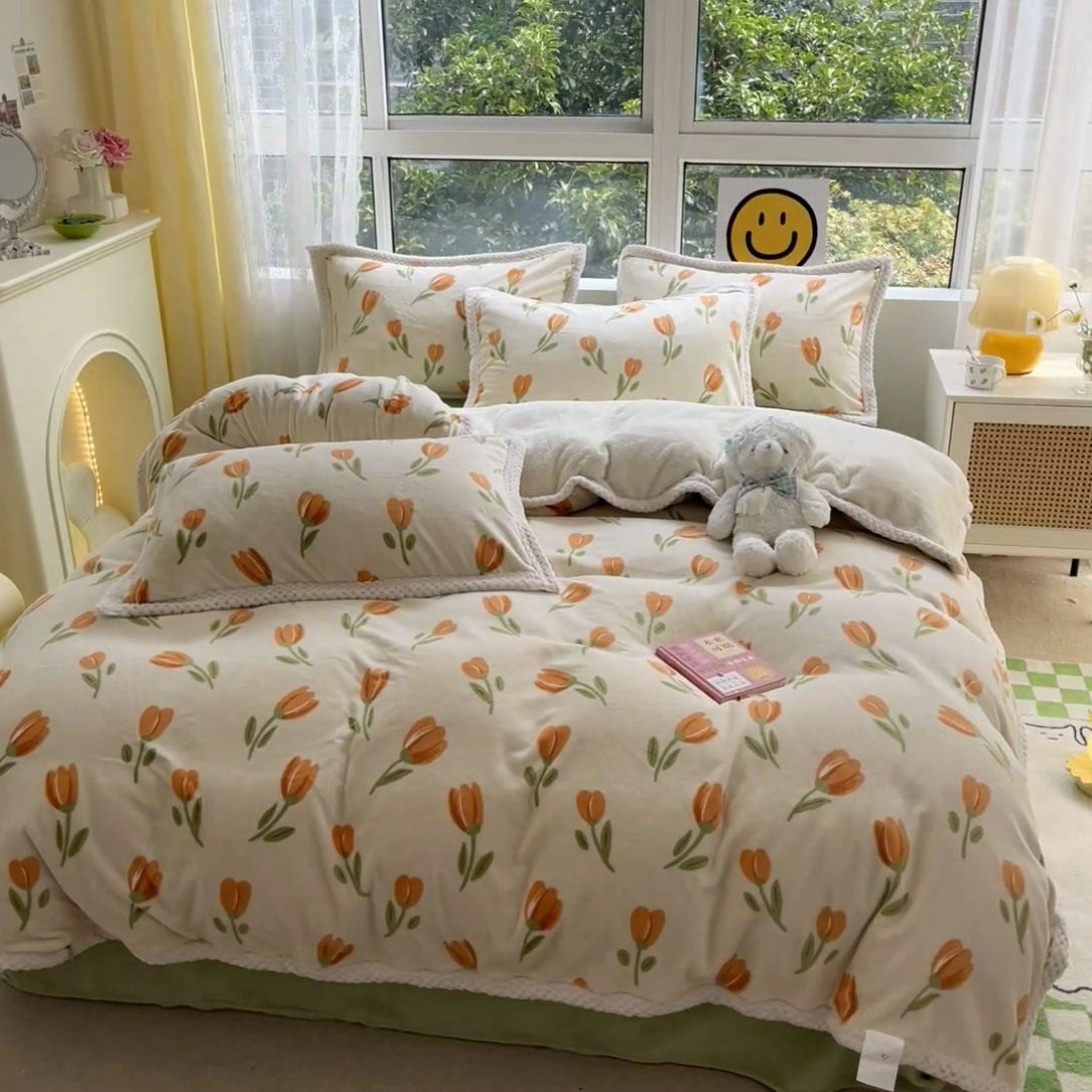 91家纺网 家纺一手货源 找家纺 （总）琪格格纺织 2024新款印花A牛奶绒B兔兔绒大包边四件套