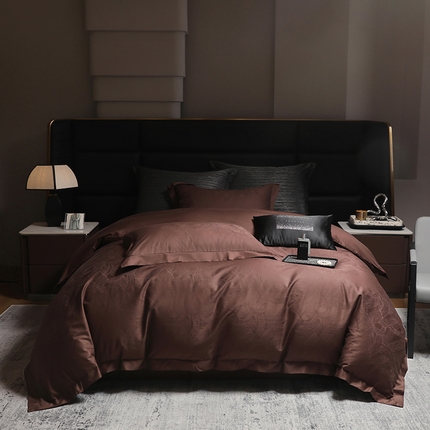 若未家居 2025新款50S长绒棉色织提花轻奢黑调四件套-威廉 威廉-栗棕