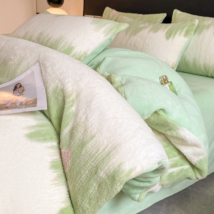 91家纺网 家纺一手货源 找家纺 （总）富之航家纺 2024新款剪花兔兔绒四件套绒双层牛奶绒雕花绒兔毛四件套多巴胺色系