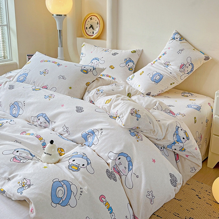 91家纺网 家纺一手货源 找家纺 朵希曼 2026新款三丽鸥全棉磨毛系列四件套 发带玉桂狗