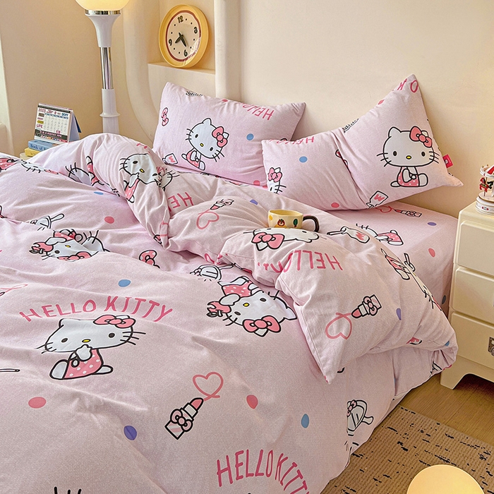 91家纺网 家纺一手货源 找家纺 朵希曼 2026新款三丽鸥全棉磨毛系列四件套 优雅 kitty