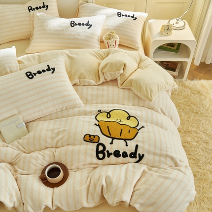 晨曦家纺 2024新款卡通毛巾绣牛奶绒卡通四件套 小蛋糕-奶黄