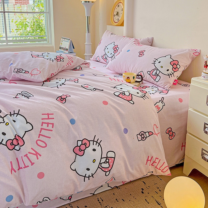 91家纺网 家纺一手货源 找家纺 朵希曼 2026新款三丽鸥全棉磨毛系列四件套 优雅 kitty