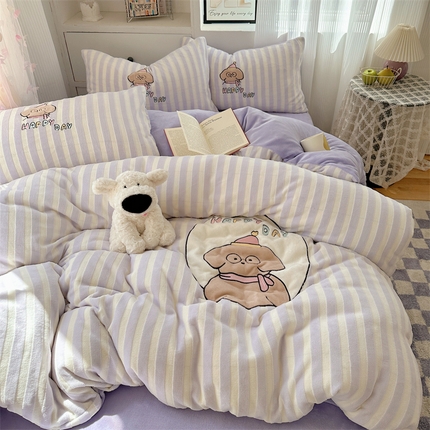 丽涵家纺 2024秋冬新品牛奶绒作色剪花贴布绣四件套 软糯的小狗-紫