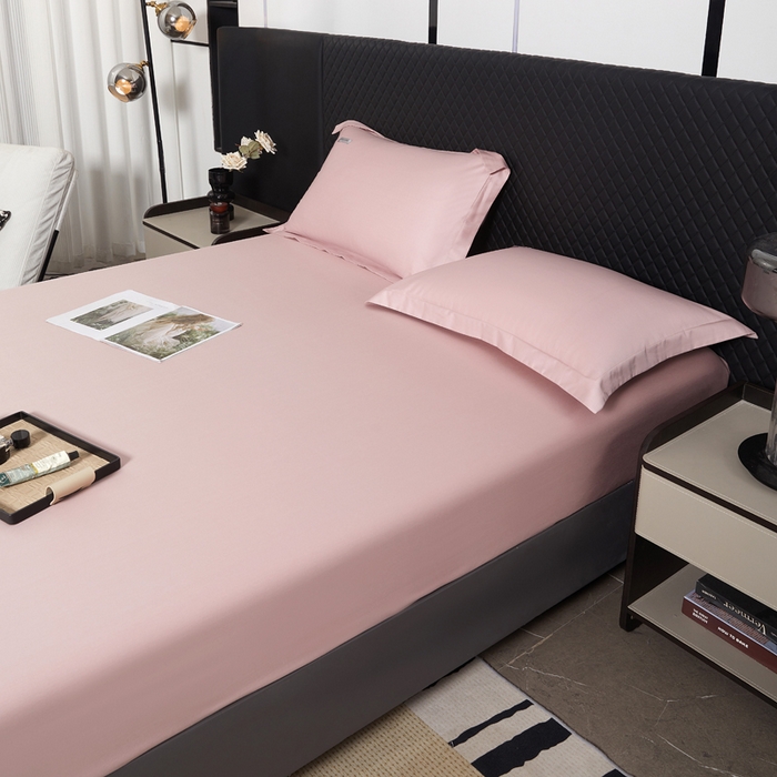 91家纺网 家纺一手货源 找家纺 凯森家纺 2024新款长绒棉床笠单件纯棉贡缎100支床罩席梦思保护罩全棉床套床笠款三件套 梦幻粉