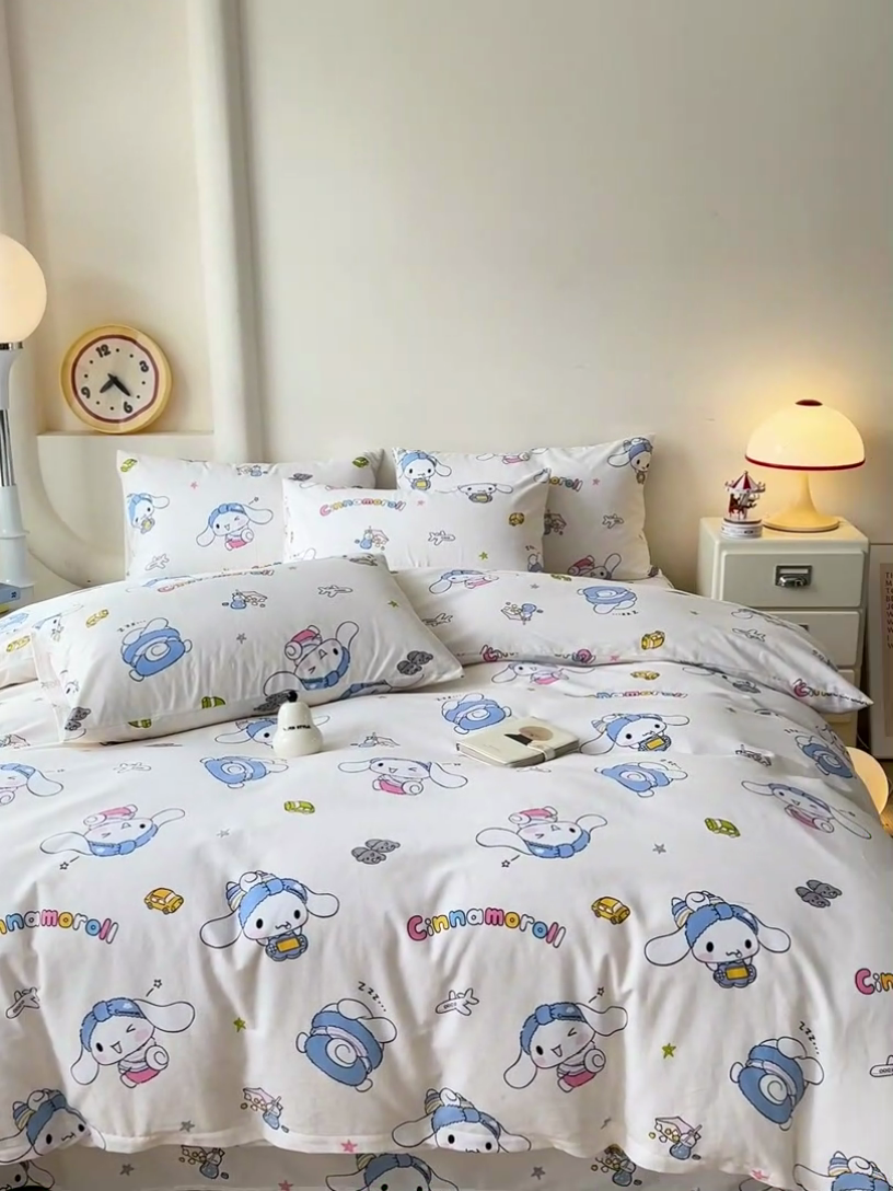 91家纺网 家纺一手货源 找家纺 朵希曼 2026新款三丽鸥全棉磨毛系列四件套 发带玉桂狗