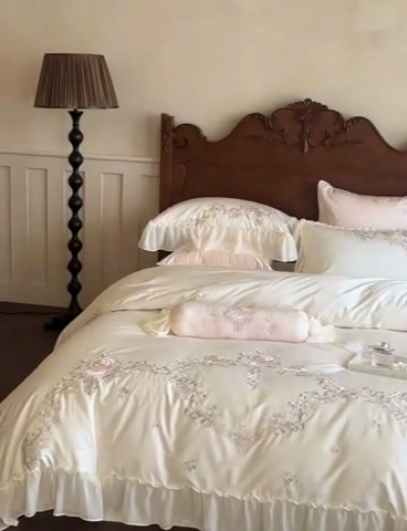 91家纺网 家纺一手货源 找家纺 MIU缪家居 2024新款100支全棉四件套系列-欧若拉 欧若拉-白