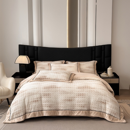 网客家纺 2024新款牛奶绒双色雕花四件套 告白