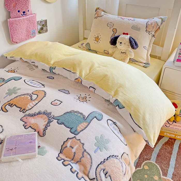 91家纺网 家纺一手货源 找家纺 贝扬思家纺 2024新款加厚雪花绒印花三件套 排队龙