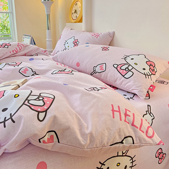 91家纺网 家纺一手货源 找家纺 朵希曼 2026新款三丽鸥全棉磨毛系列四件套 优雅 kitty