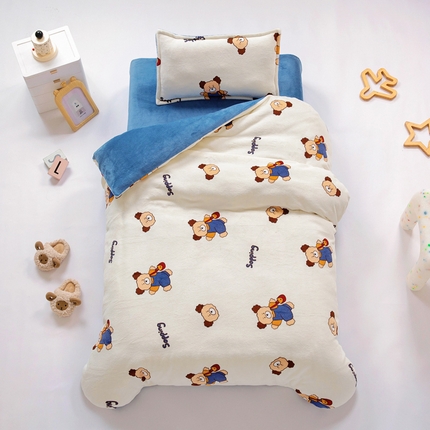 91家纺网 家纺一手货源 找家纺 （总）吉咪兔 2025新款儿童卡通牛奶绒双面绒幼儿园被子三件套六件套保暖被褥被套