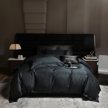 若未家居 2025新款50S长绒棉色织提花轻奢黑调四件套-威廉 威廉-暗黑