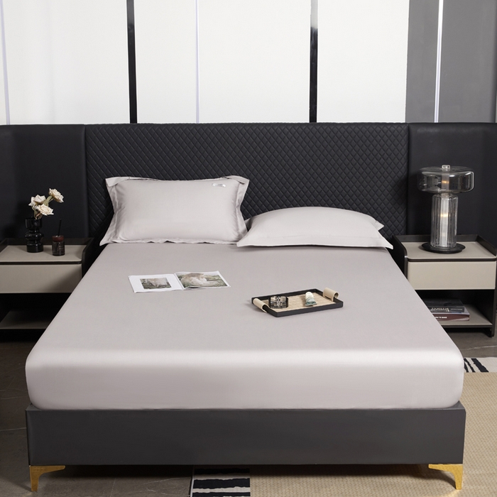 91家纺网 家纺一手货源 找家纺 凯森家纺 2024新款长绒棉床笠单件纯棉贡缎100支床罩席梦思保护罩全棉床套床笠款三件套 都市灰