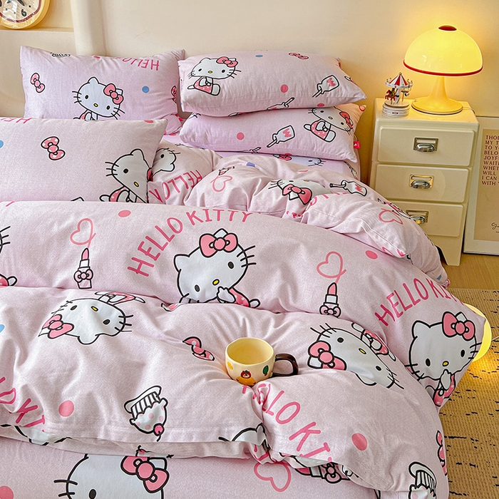 91家纺网 家纺一手货源 找家纺 朵希曼 2026新款三丽鸥全棉磨毛系列四件套 优雅 kitty