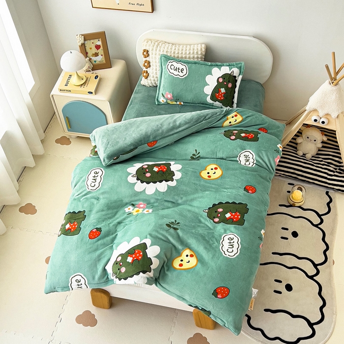 91家纺网 家纺一手货源 找家纺 吉咪兔 2025新款儿童卡通牛奶绒双面绒幼儿园被子三件套六件套保暖被褥被套 睡梦龙