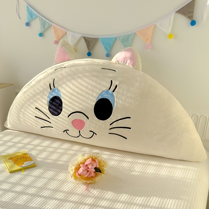 乐坊 2024新款牛奶绒绣花贴布绣床头大靠背 白猫