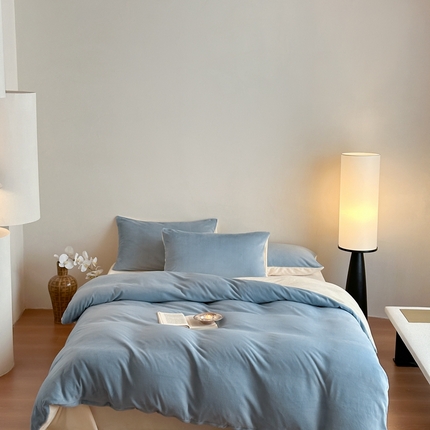 91家纺网 家纺一手货源 找家纺 （总）寐眠 2024新款牛奶绒纯色双拼四件套