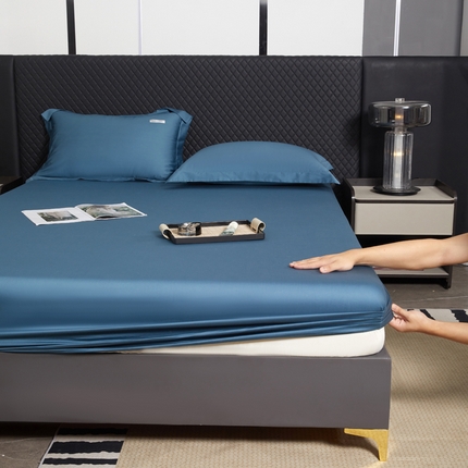 凯森家纺 2024新款长绒棉床笠单件纯棉贡缎100支床罩席梦思保护罩全棉床套床笠款三件套 群青蓝