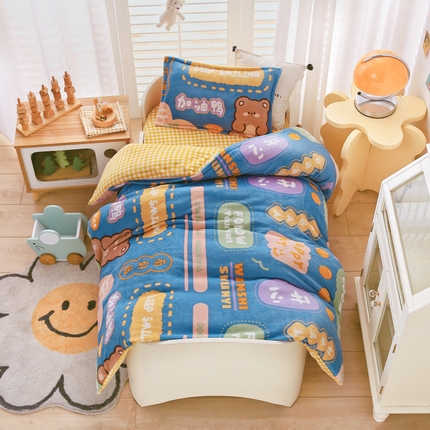 91家纺网 家纺一手货源 找家纺 （总）吉咪兔 2025新款儿童卡通牛奶绒双面绒幼儿园被子三件套六件套保暖被褥被套