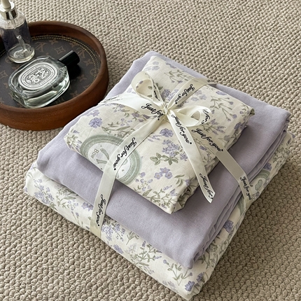 一比一家纺 2025新款全棉母婴级抗菌有氧全棉双层纱亲肤全棉小清新印花三件套四件套 向云端