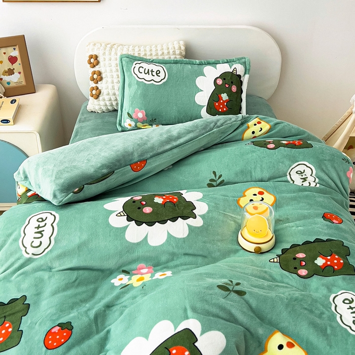 91家纺网 家纺一手货源 找家纺 吉咪兔 2025新款儿童卡通牛奶绒双面绒幼儿园被子三件套六件套保暖被褥被套 睡梦龙