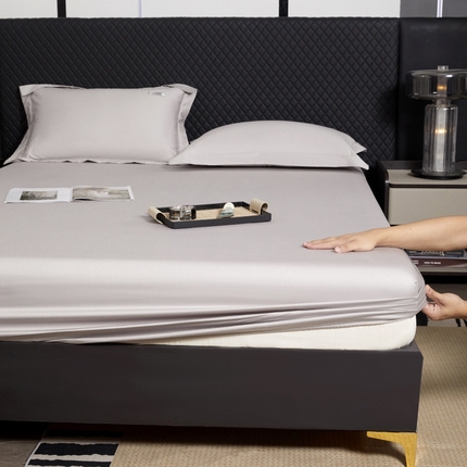 凯森家纺 2024新款长绒棉床笠单件纯棉贡缎100支床罩席梦思保护罩全棉床套床笠款三件套 都市灰