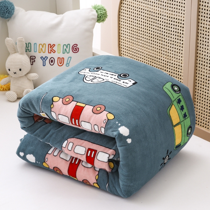 91家纺网 家纺一手货源 找家纺 吉咪兔 2025新款儿童卡通牛奶绒双面绒幼儿园被子三件套六件套保暖被褥被套 滴滴车队-蓝
