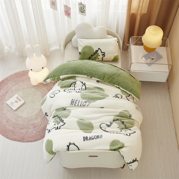91家纺网 家纺一手货源 找家纺 丝涟家居 2025新款A类雪花绒牛奶绒儿童多功能可拆卸盖毯被 恐龙宝贝