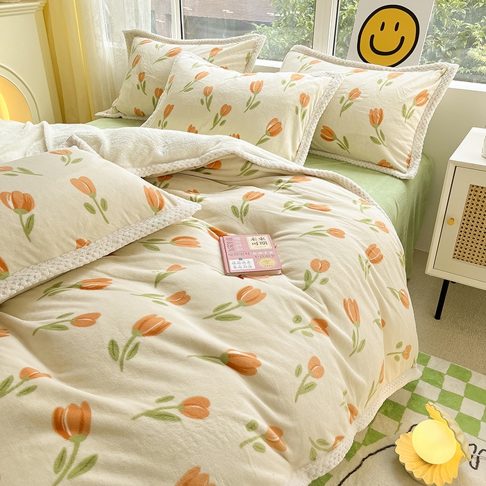 91家纺网 家纺一手货源 找家纺 （总）琪格格纺织 2024新款印花A牛奶绒B兔兔绒大包边四件套