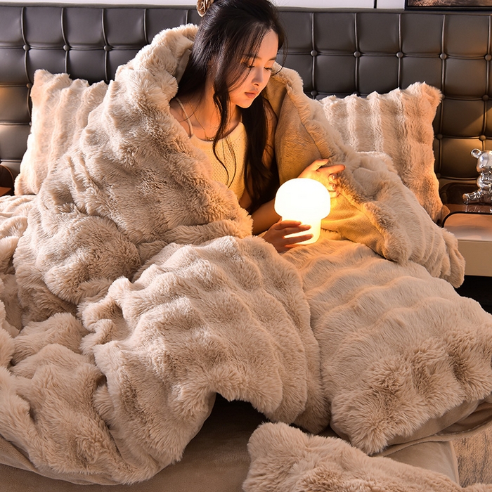 91家纺网 家纺一手货源 找家纺 同田家纺 2023直播热款兔毛四件套兔兔绒牛奶绒四件套 轻奢-咖