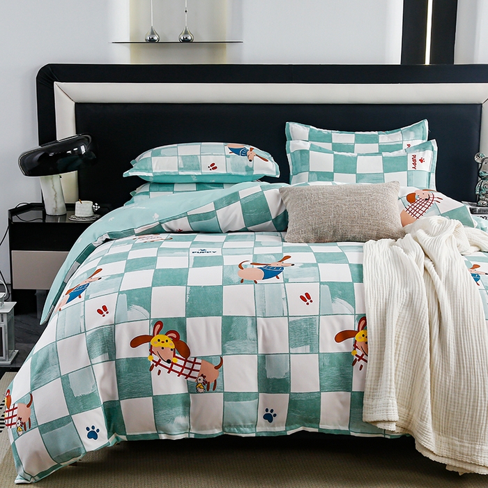 91家纺网 家纺一手货源 找家纺 新品2025年加厚磨毛植物羊绒四件套床笠款 欢乐小狗