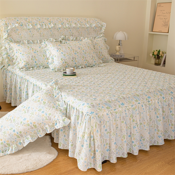 91家纺网 家纺一手货源 找家纺 十个点家纺 2024新款云锦棉印花床裙三件套-晚秋系列 秋叶-兰