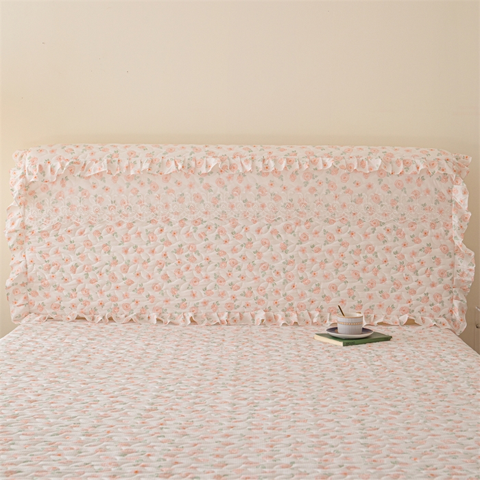 91家纺网 家纺一手货源 找家纺 十个点家纺 2024新款云锦棉印花床裙三件套-晚秋系列 红粉世家