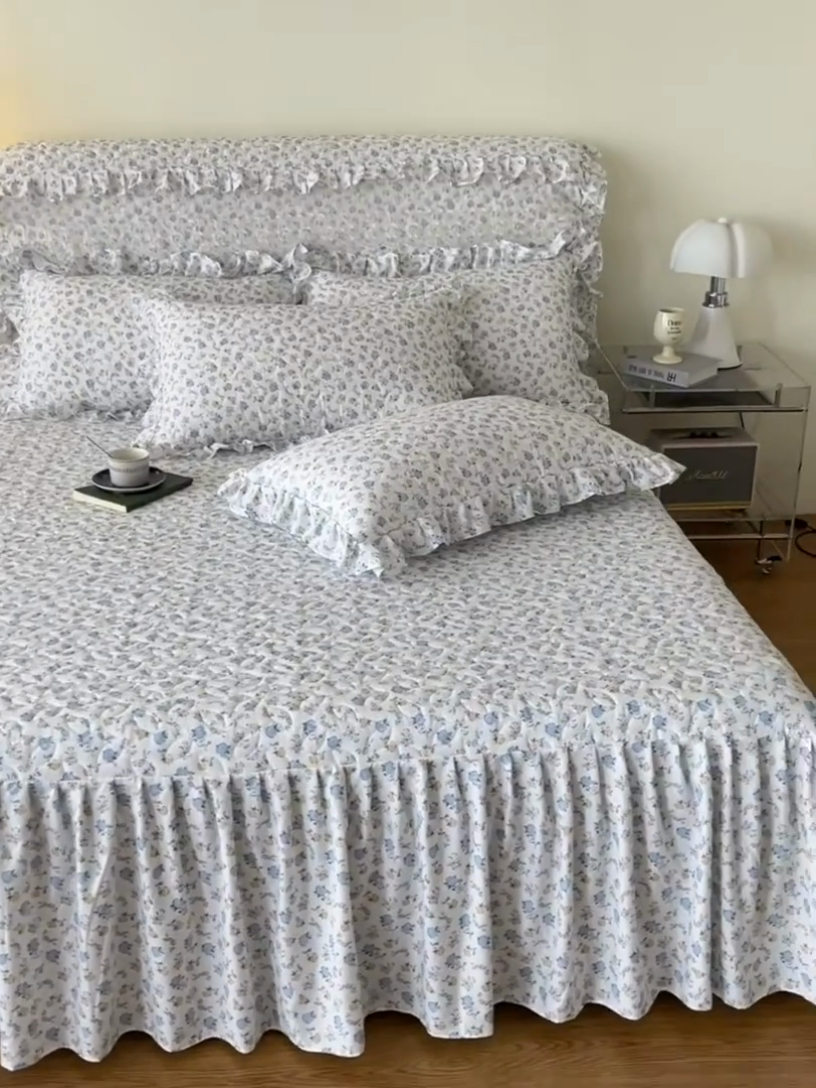 91家纺网 家纺一手货源 找家纺 十个点家纺 2024新款云锦棉印花床裙三件套-晚秋系列 繁花似锦