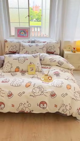 91家纺网 家纺一手货源 找家纺 拾物记 2024新款A类12868全棉喷气印花四件套 萌宠日常