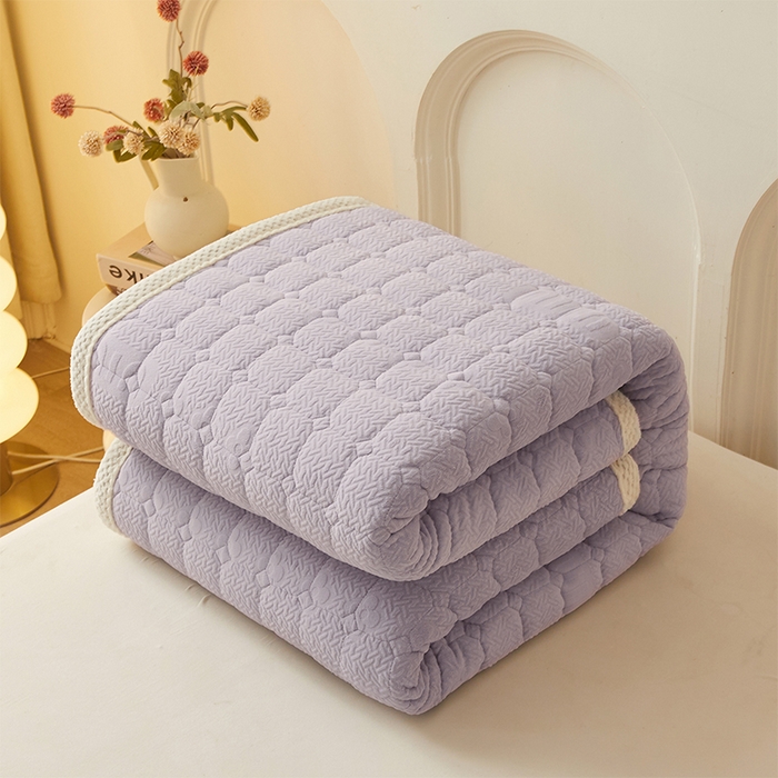 91家纺网 家纺一手货源 找家纺 丽诺床垫 2024新款加厚抗菌雕花绒保暖床垫 灰紫-雕花绒床褥