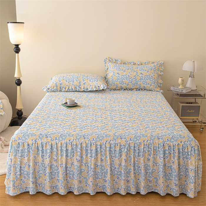 91家纺网 家纺一手货源 找家纺 十个点家纺 2024新款云锦棉印花床裙三件套-晚秋系列 晚秋