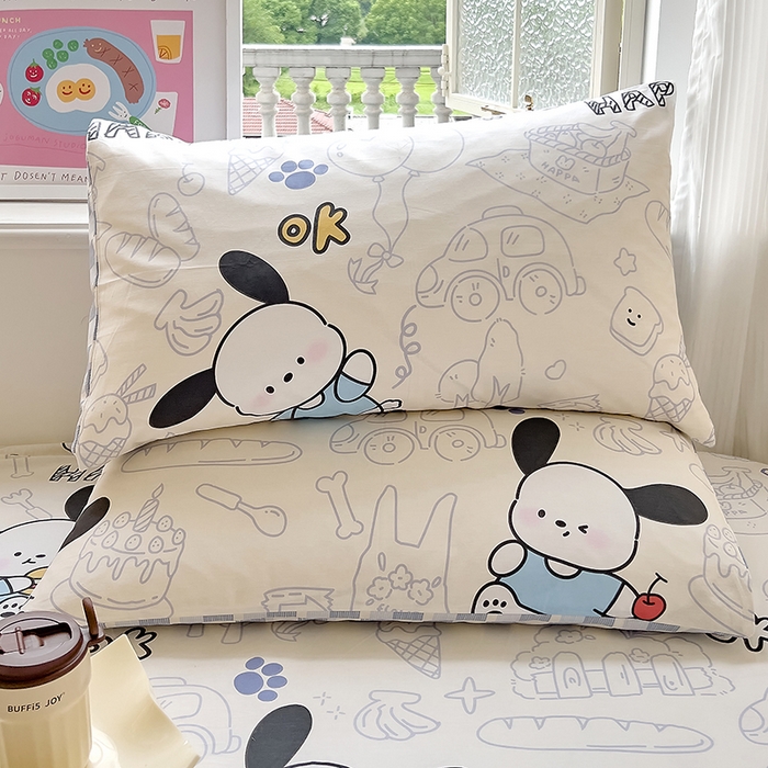 91家纺网 家纺一手货源 找家纺 拾物记 2024新款A类12868全棉喷气印花四件套 蓝色小狗