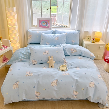 91家纺网 家纺一手货源 找家纺 拾物记 2024新款A类12868全棉喷气印花四件套 帽子小奶狗